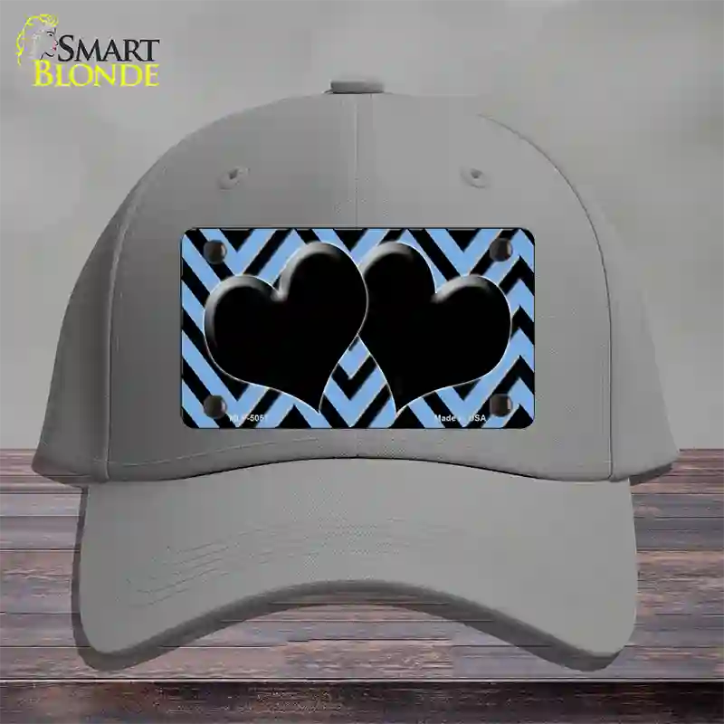 Light Blue Black Chevon Hearts Novelty License Plate Hat Cotton / Gray