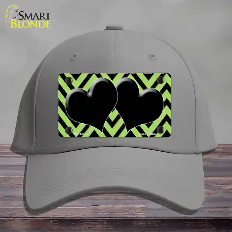 Lime Green Black Chevon Hearts Novelty License Plate Hat Cotton / Gray