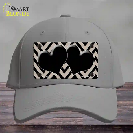 Tan Black Chevon Hearts Novelty License Plate Hat Cotton / Gray