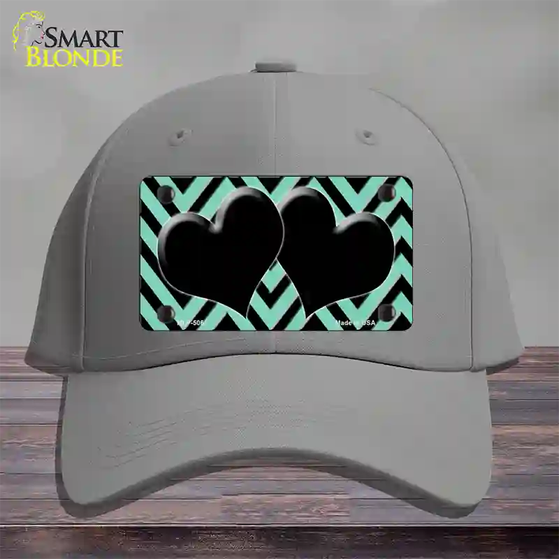 Mint Black Chevon Hearts Novelty License Plate Hat Cotton / Gray