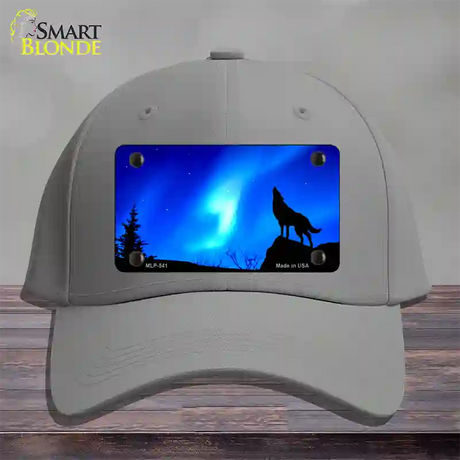 Wolf Howling Novelty License Plate Hat Cotton / Gray