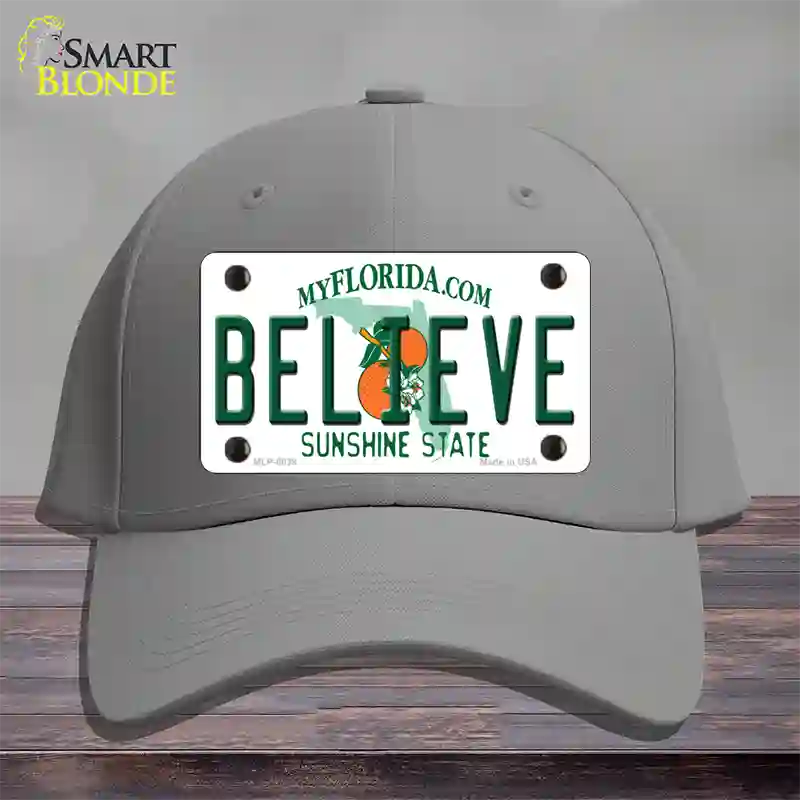 Believe Florida Novelty License Plate Hat Cotton / Gray