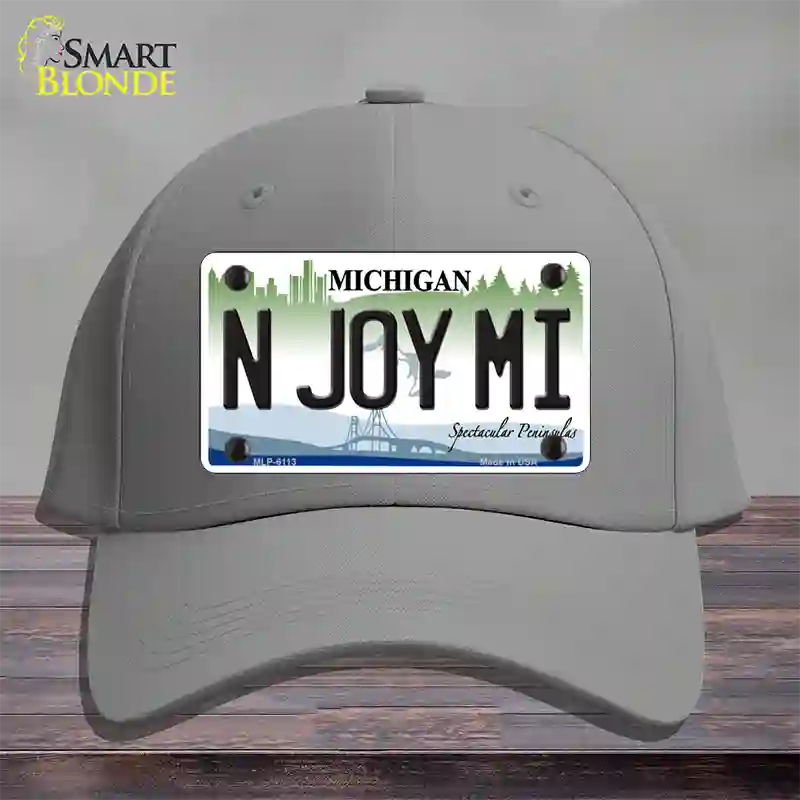 N Joy Mi Michigan Novelty License Plate Hat Cotton / Gray