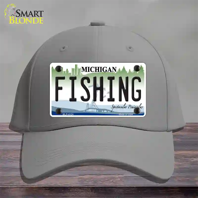 Fishing Michigan Novelty License Plate Hat Cotton / Gray