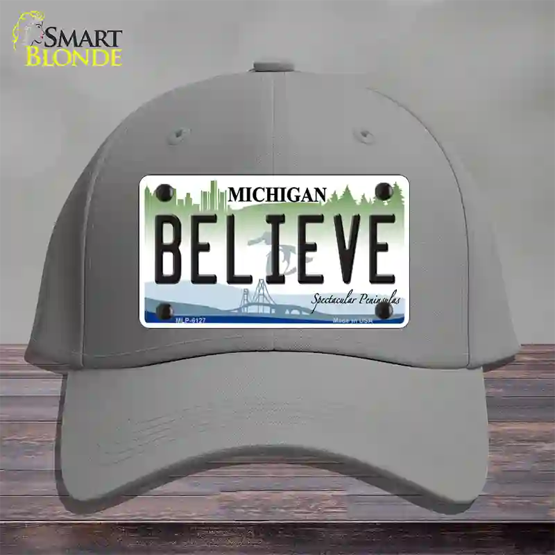 Believe Michigan Novelty License Plate Hat Cotton / Gray