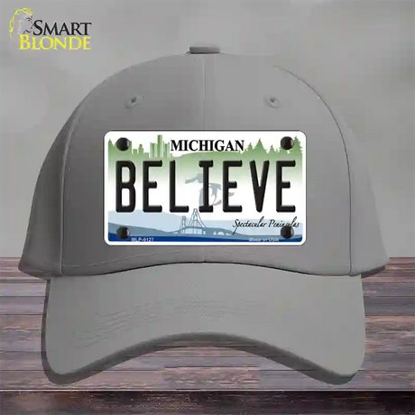 Believe Michigan Novelty License Plate Hat Cotton / Gray