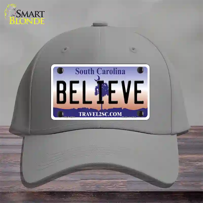 Believe South Carolina Novelty License Plate Hat Cotton / Gray