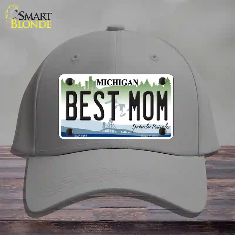 Best Mom Michigan Novelty License Plate Hat Cotton / Gray