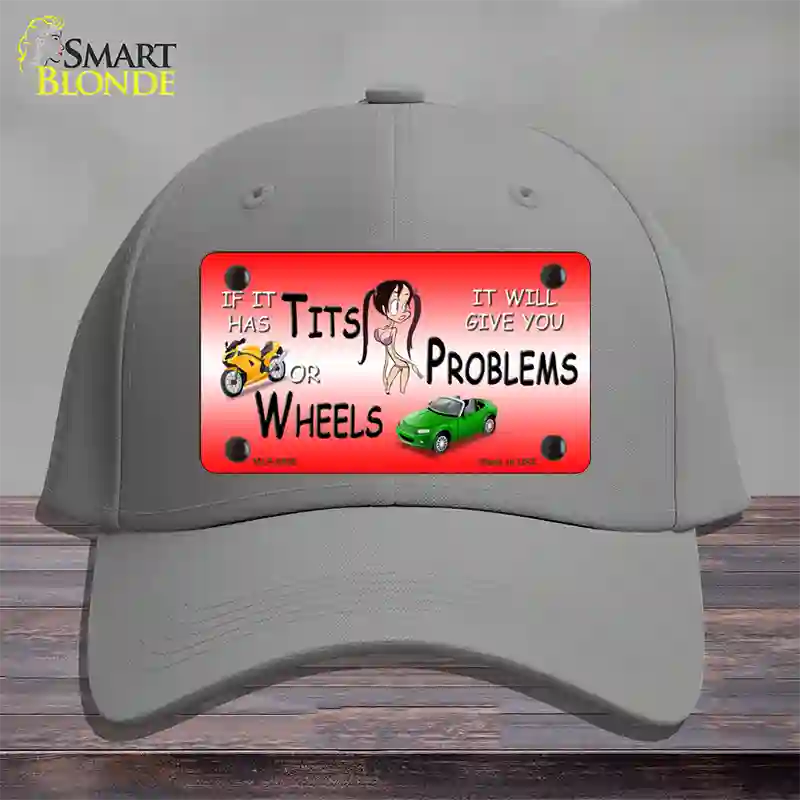 Tits Or Wheels Red Novelty License Plate Hat Cotton / Gray