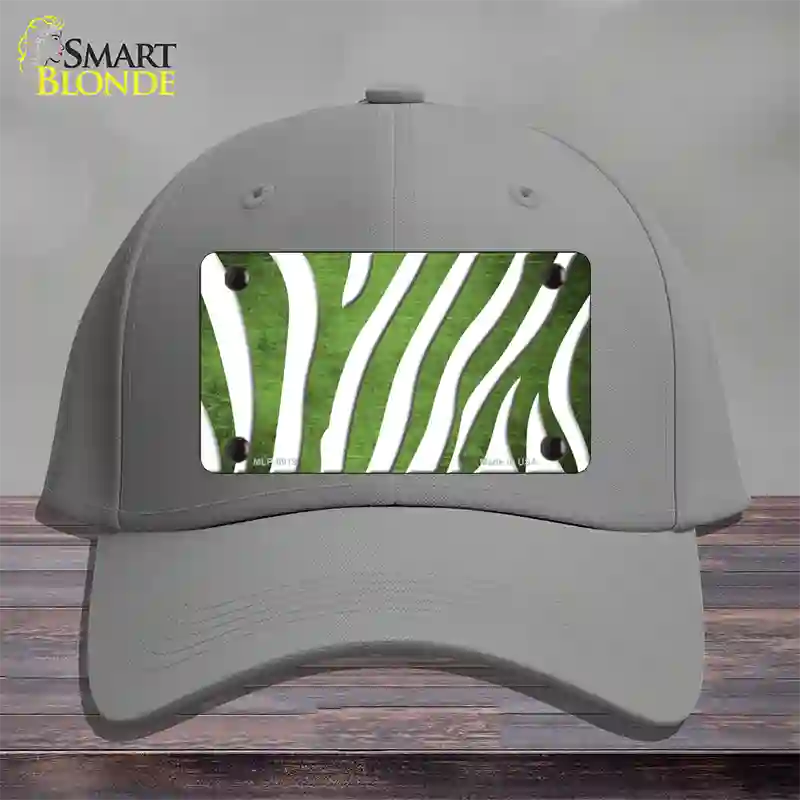 Lime Green White Zebra Oil Rubbed Novelty License Plate Hat Cotton / Gray