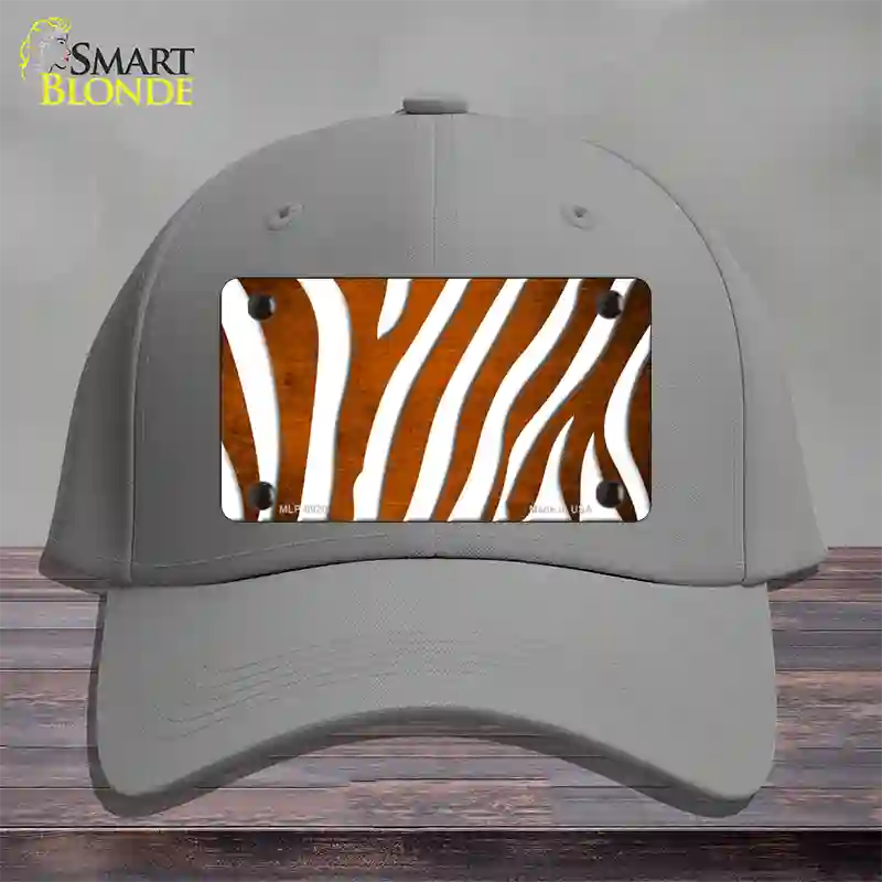 Orange White Zebra Oil Rubbed Novelty License Plate Hat Cotton / Gray