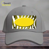 Yellow White Zebra Oval Oil Rubbed Novelty License Plate Hat Cotton / Gray