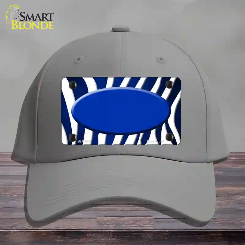 Blue White Zebra Oval Oil Rubbed Novelty License Plate Hat Cotton / Gray