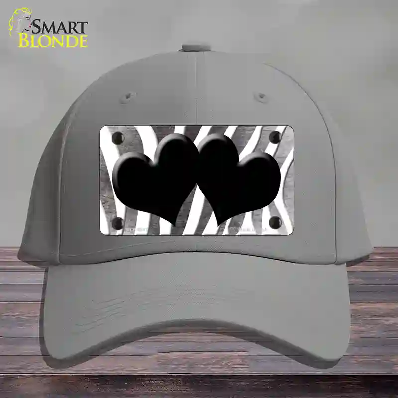 Black White Zebra Hearts Oil Rubbed Novelty License Plate Hat Cotton / Gray