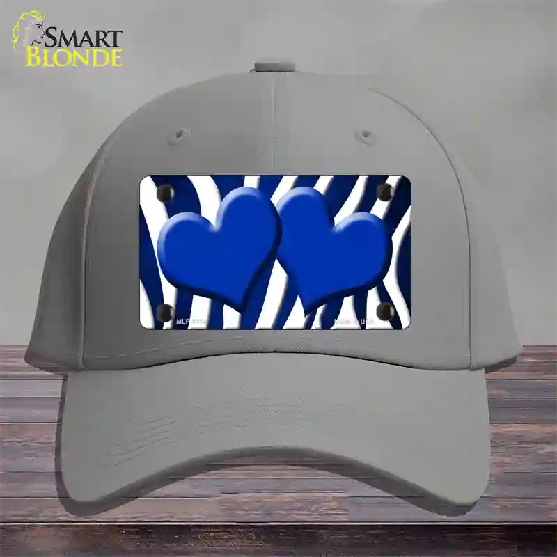 Blue White Zebra Hearts Oil Rubbed Novelty License Plate Hat Cotton / Gray