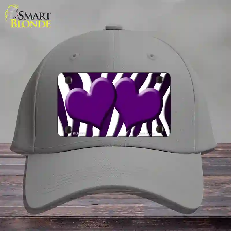 Purple White Zebra Hearts Oil Rubbed Novelty License Plate Hat Cotton / Gray