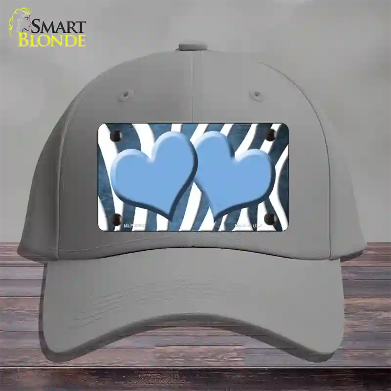 Light Blue White Zebra Hearts Oil Rubbed Novelty License Plate Hat Cotton / Gray