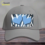 Light Blue White Zebra Hearts Oil Rubbed Novelty License Plate Hat Cotton / Gray