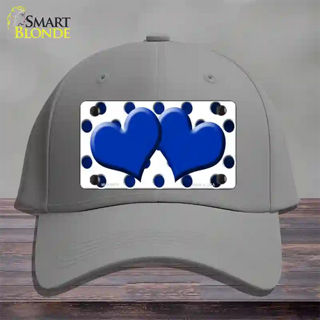 Blue White Dots Hearts Oil Rubbed Novelty License Plate Hat Cotton / Gray