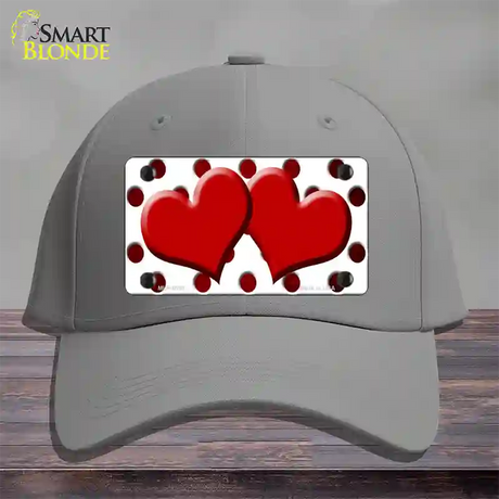 Red White Dots Hearts Oil Rubbed Novelty License Plate Hat Cotton / Gray