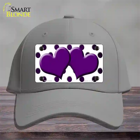 Purple White Dots Hearts Oil Rubbed Novelty License Plate Hat Cotton / Gray