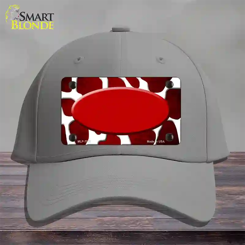 Red White Oval Giraffe Oil Rubbed Novelty License Plate Hat Cotton / Gray