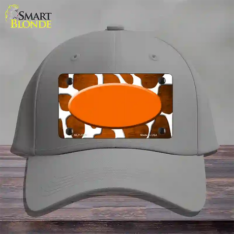 Orange White Oval Giraffe Oil Rubbed Novelty License Plate Hat Cotton / Gray