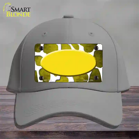 Yellow White Oval Giraffe Oil Rubbed Novelty License Plate Hat Cotton / Gray