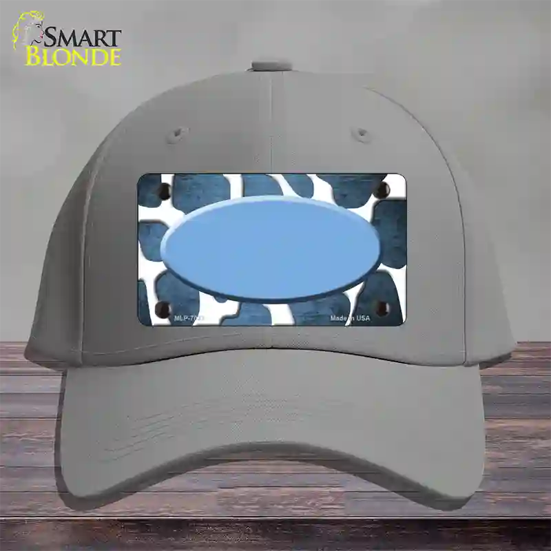 Light Blue White Oval Giraffe Oil Rubbed Novelty License Plate Hat Cotton / Gray