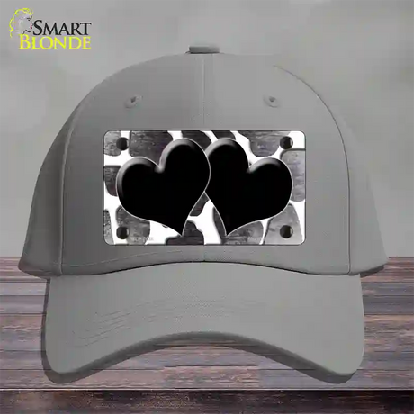 Black White Hearts Giraffe Oil Rubbed Novelty License Plate Hat Cotton / Gray