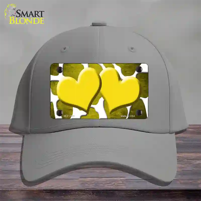 Yellow White Hearts Giraffe Oil Rubbed Novelty License Plate Hat Cotton / Gray