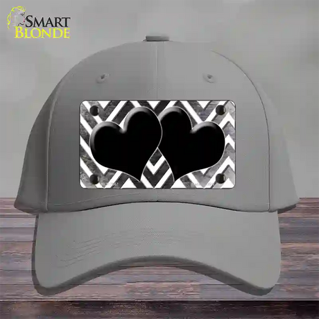 Black White Hearts Chevron Oil Rubbed Novelty License Plate Hat Cotton / Gray