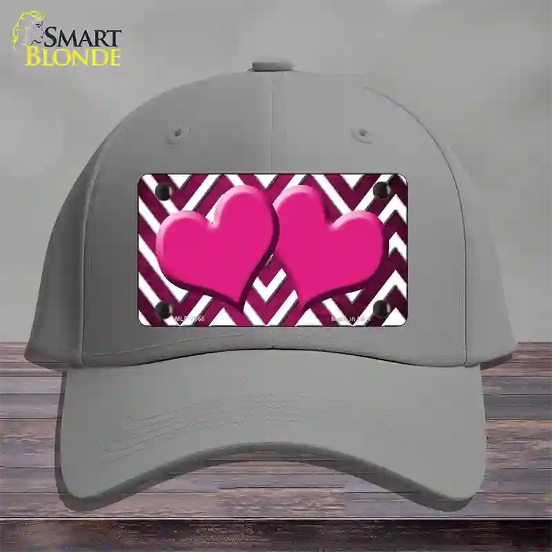 Pink White Hearts Chevron Oil Rubbed Novelty License Plate Hat Cotton / Gray