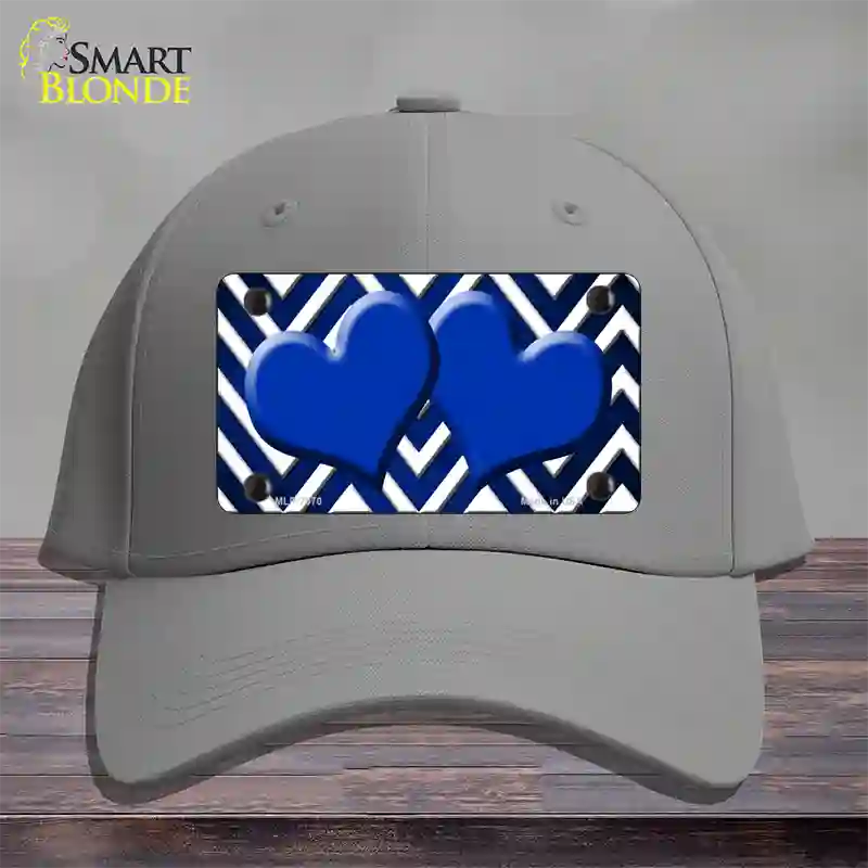 Blue White Hearts Chevron Oil Rubbed Novelty License Plate Hat Cotton / Gray