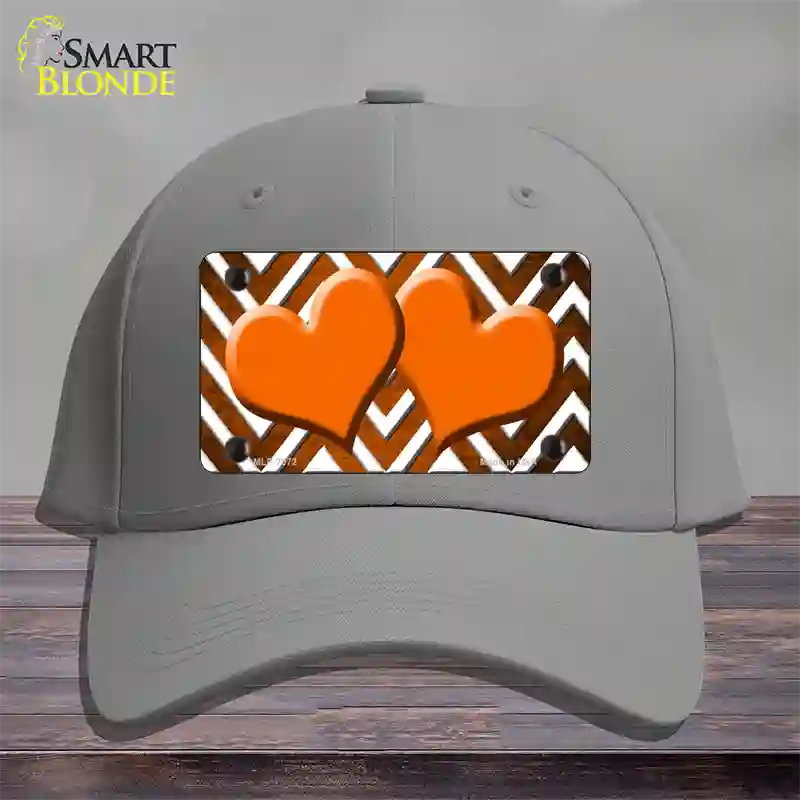 Orange White Hearts Chevron Oil Rubbed Novelty License Plate Hat Cotton / Gray