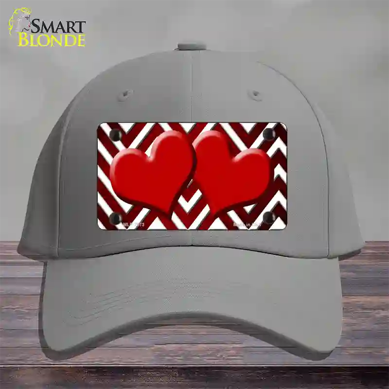 Red White Hearts Chevron Oil Rubbed Novelty License Plate Hat Cotton / Gray