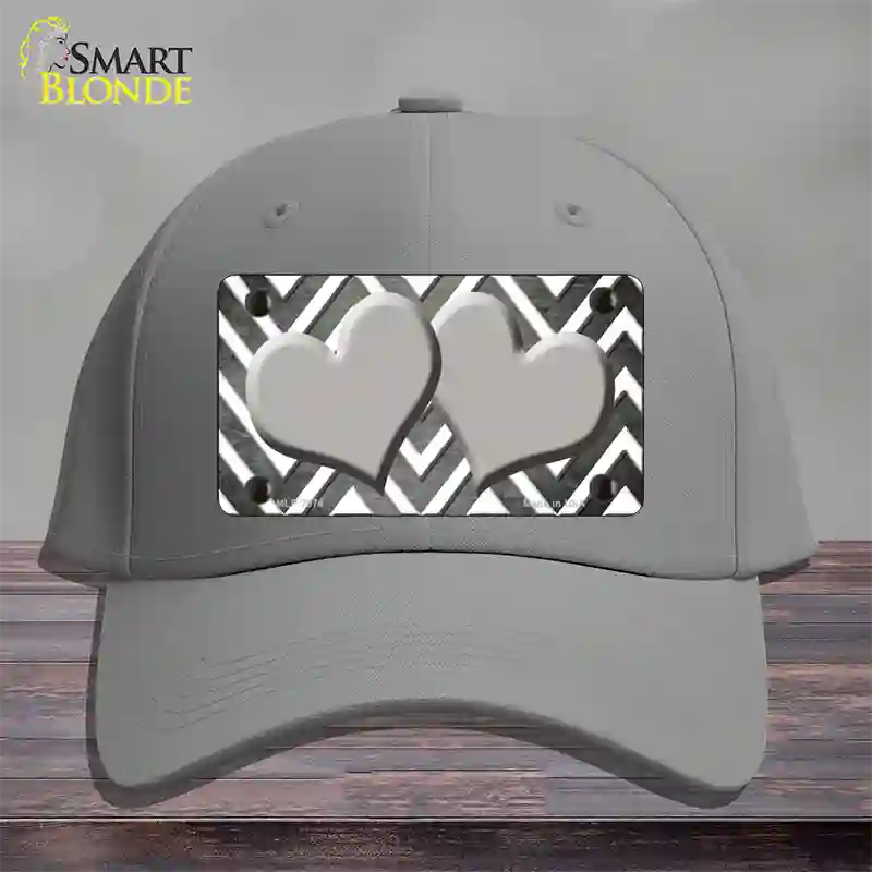 Gray White Hearts Chevron Oil Rubbed Novelty License Plate Hat Cotton / Gray