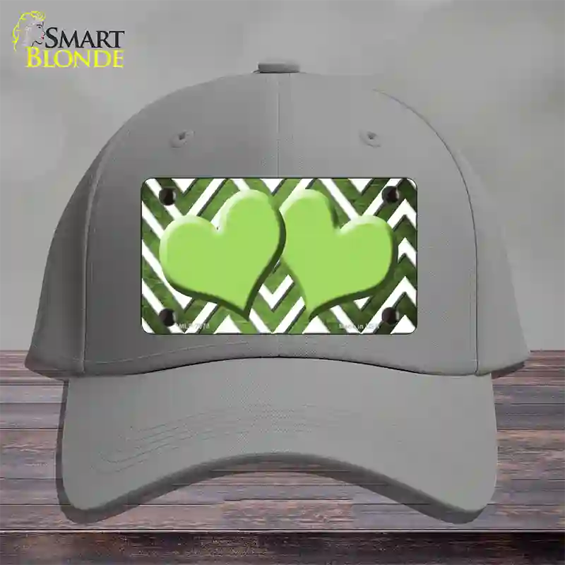 Lime Green White Hearts Chevron Oil Rubbed Novelty License Plate Hat Cotton / Gray