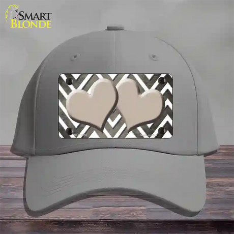 Tan White Hearts Chevron Oil Rubbed Novelty License Plate Hat Cotton / Gray