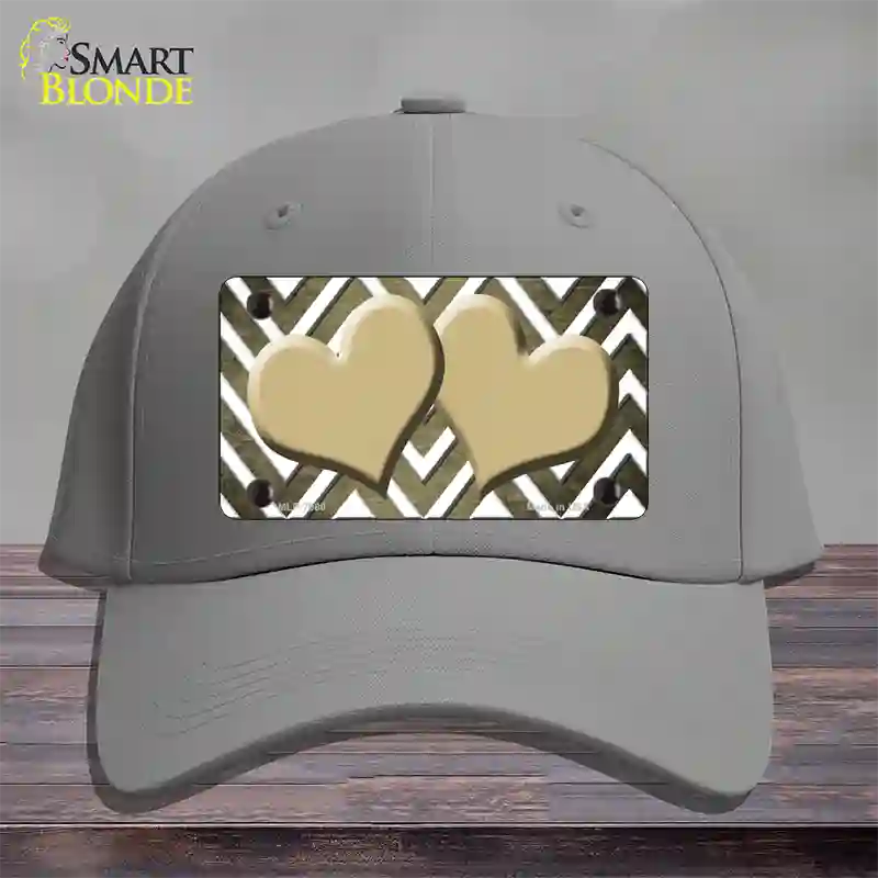 Gold White Hearts Chevron Oil Rubbed Novelty License Plate Hat Cotton / Gray