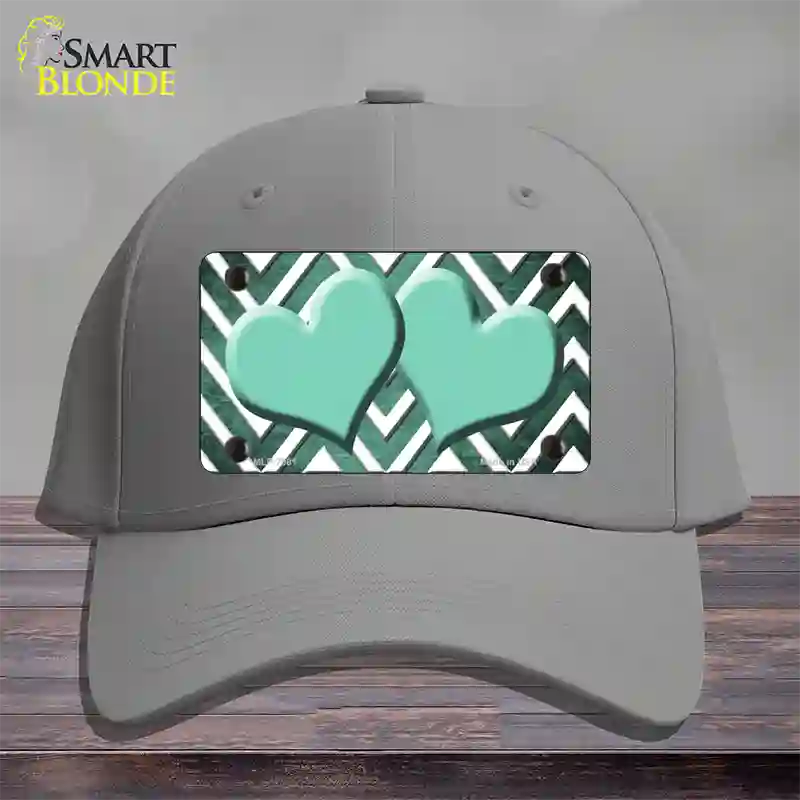 Mint White Hearts Chevron Oil Rubbed Novelty License Plate Hat Cotton / Gray