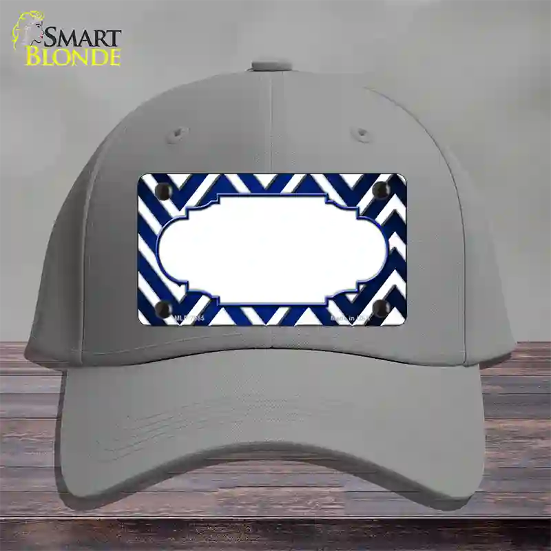 Blue White Chevron Scallop Oil Rubbed Novelty License Plate Hat Cotton / Gray