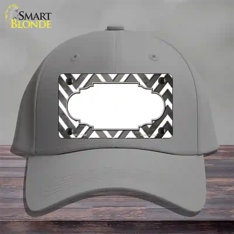 Gray White Chevron Scallop Oil Rubbed Novelty License Plate Hat Cotton / Gray