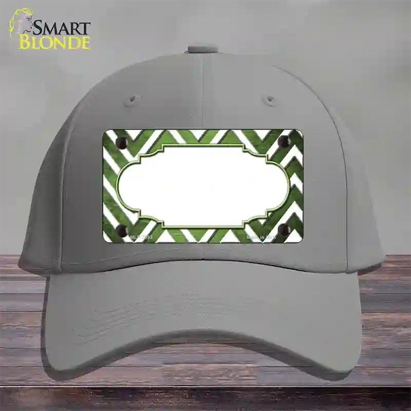 Lime Green White Chevron Scallop Oil Rubbed Novelty License Plate Hat Cotton / Gray