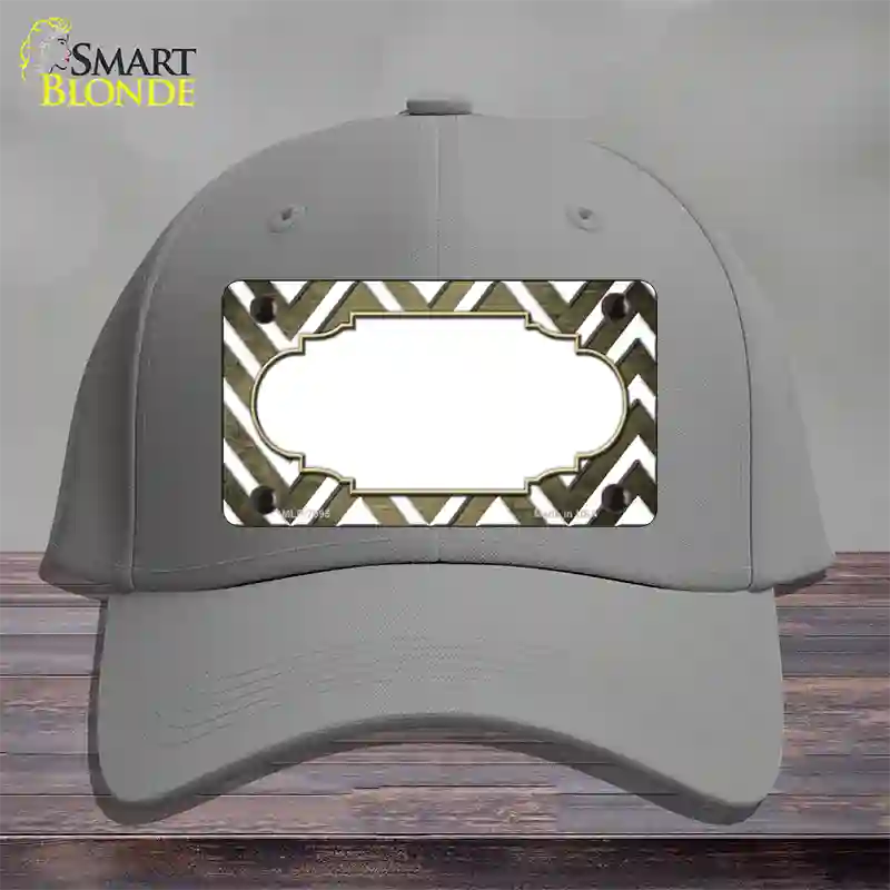 Gold White Chevron Scallop Oil Rubbed Novelty License Plate Hat Cotton / Gray