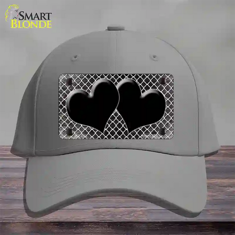 Black White Quatrefoil Hearts Oil Rubbed Novelty License Plate Hat Cotton / Gray