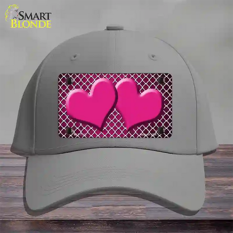 Pink White Quatrefoil Hearts Oil Rubbed Novelty License Plate Hat Cotton / Gray