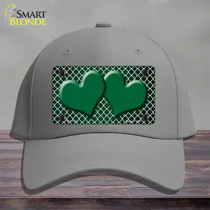 Green White Quatrefoil Hearts Oil Rubbed Novelty License Plate Hat Cotton / Gray