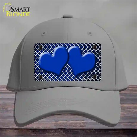 Blue White Quatrefoil Hearts Oil Rubbed Novelty License Plate Hat Cotton / Gray