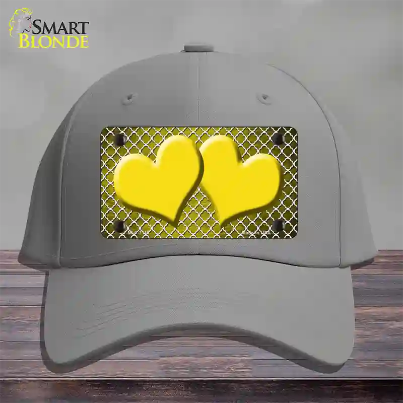 Yellow White Quatrefoil Hearts Oil Rubbed Novelty License Plate Hat Cotton / Gray